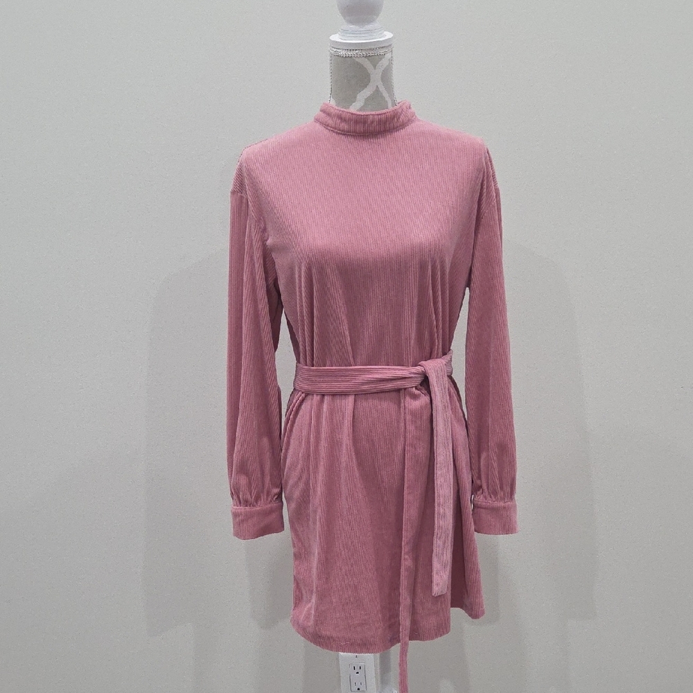 Shein Corduroy Pink Long-Sleeve Dress
